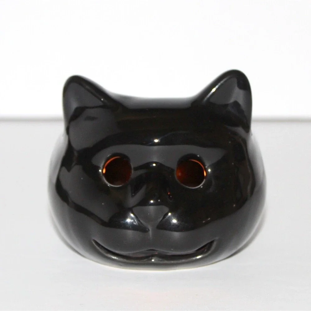 Black Cat Head Candle Holder ceramic tea light halloween